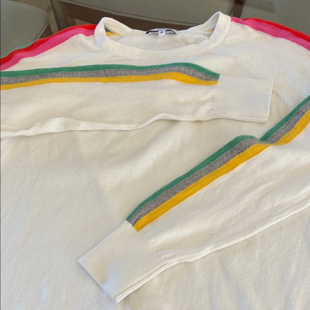 J Society white cotton sweater w/ stripe arms